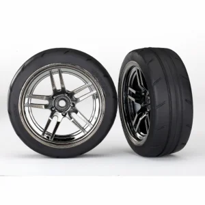 Traxxas Tires and wheels assembled glued (split-spoke black chrome wheels 1.9 Response tires) (front) (2)