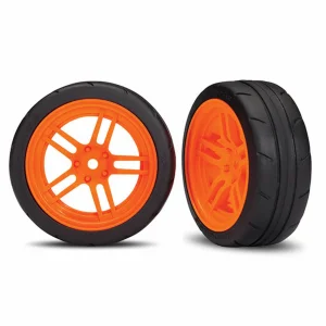 Traxxas Tires and wheels assembled glued (split-spoke orange wheels 1.9 Response tires) (front) (2) (VXL rated)
