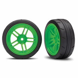 Traxxas Tires and wheels assembled glued (split-spoke green wheels 1.9 Response tires) (front) (2) (VXL rated)