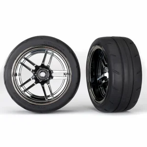 Traxxas Tires and wheels assembled glued (split-spoke black chrome wheels 1.9 Response tires) (extra wide rear) (2)