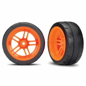 Traxxas Tires and wheels assembled glued (split-spoke orange wheels 1.9 Response tires) (extra wide rear) (2) (VXL rated)