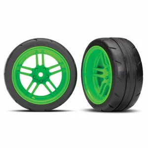 Traxxas Tires and wheels assembled glued (split-spoke green wheels 1.9 Response tires) (extra wide rear) (2) (VXL rated)