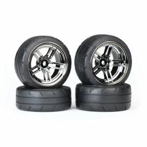 Traxxas Tires wheels assembled glued (split-spoke black chrome wheels 1.9 Response tires foam inserts) (front (2) rear (extra wide) (2) (VXL rated)