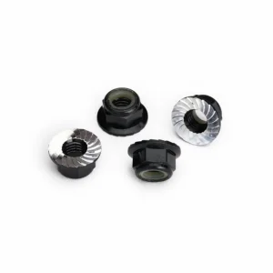 Traxxas M5 Flanged Nylon Locking Nuts - Serrated Black Aluminium (4)