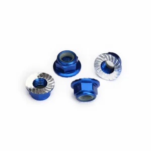 Traxxas M5 Flanged Nylon Locking Nuts - Serrated Blue Aluminium (4)