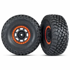 Traxxas Tires and wheels assembled glued (Desert Racer wheels black with orange beadlock BFGoodrich Baja KR3 tires) (2)
