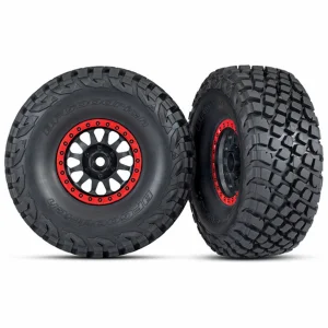 Traxxas Tires and wheels assembled glued (Method Race Wheels black with red beadlock BFGoodrich Baja KR3 tires) (2)