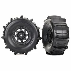 Traxxas UDR Paddle Tyres - Pre Glued on Black Wheels With Foam Inserts (2)