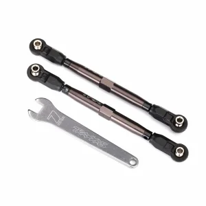 Traxxas Toe links front Unlimited Desert Racer (TUBES dark titanium anodized 7075-T6 Aluminium stronger than titanium) (102mm) (2) (assembled with rod ends and hollow balls)/ Aluminium wrench 7mm (1)