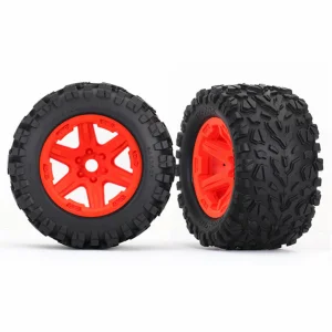 Traxxas Tires wheels assembled glued (orange wheels Talon EXT tires foam inserts) (2) (17mm splined) (TSM rated)
