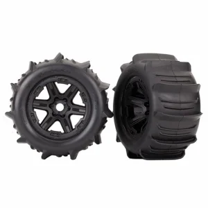Traxxas Tires wheels assembled glued (black 3.8 wheels paddle tires foam inserts) (2) (TSM rated)