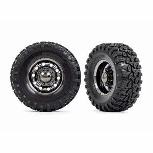 Traxxas Tyres and wheels, assembled, glued (TRX-6 Big Rig 2.2in black chrome wheels, Canyon RT 4.6x2.2in tyres, foam inserts) (rear) (2)/ centre caps (black chrome) (2)