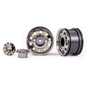 Traxxas Wheels, TRX-6 Big Rig 2.2in (black chrome) (front) (2)/ centre caps (black chrome) (2)