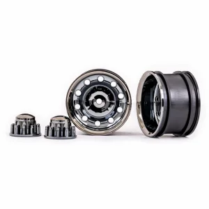 Traxxas Wheels, TRX-6 Big Rig 2.2in (black chrome) (rear) (2)/ centre caps (black chrome) (2)