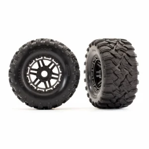Traxxas Tires wheels assembled glued (black wheels MAXX All-Terrain tires foam inserts) (2) (17mm splined) (TSM rated)