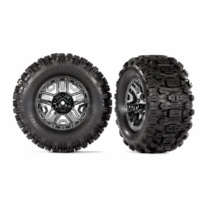 Traxxas Sledgehammer TSM 2.8 Tyres Pre Glued on Black Chrome Wheels (2)