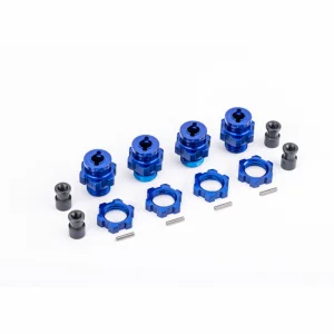 Traxxas Wheel hubs, splined, 17mm, short (blue-anodised) (4)/ wheel nuts, splined, 17mm (blue-anodised) (4)/ hub retainer M4 X 0.7 (4)/ axle pin (4) (for use with 9080 upgrade kit)