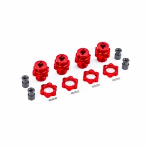 Traxxas Wheel hubs, splined, 17mm, short (Red-anodised) (4), wheel nuts, splined, 17mm (Red-anodised) (4), hub retainer M4 X 0.7 (4), axle pin (4) (for use with 9080 upgrade kit)