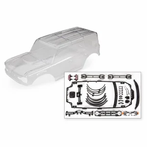 Traxxas Body, Ford Bronco (2021) (clear, requires painting)/ decals/ window masks (includes grille, side mirrors, door handles, fender flares, windshield wipers, spare Tyre mount, clipless mounting, hardware) (requires 8080X inner fenders)