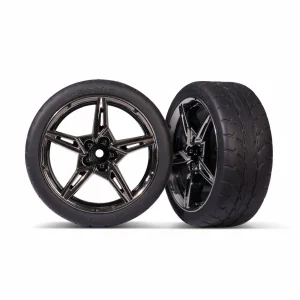 Traxxas Tyres and wheels, assembled, glued (split-spoke black chrome wheels, 19 Response Tyres) (front) (2)