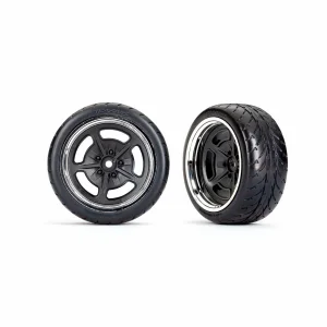 Traxxas Tyres and wheels, assembled, glued (black with chrome wheels, 19 Response Tyres) (extra wide, rear) (2)