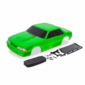 Traxxas Body, Ford Mustang, Fox Body, green (painted, decals applied) (includes side mirrors, wing, wing retainer, rear body mount posts, foam body bumper, + mounting hardware)