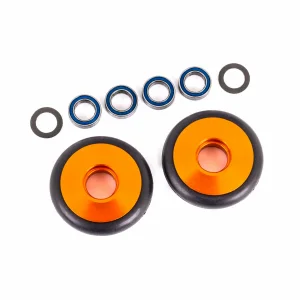 Traxxas Wheels, wheelie bar, 6061-T6 aluminium (orange-anodised) (2)/ 5x8x2.5mm ball bearings (4)/ o-rings (2)/ 5x8x0.3mm TW (2)
