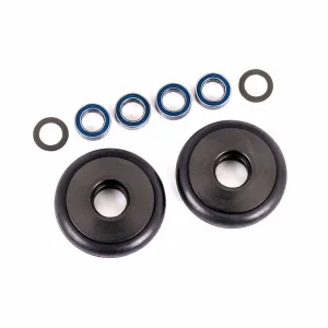 Traxxas Wheels, wheelie bar, 6061-T6 aluminium (gray-anodised) (2)/ 5x8x2.5mm ball bearings (4)/ o-rings (2)/ 5x8x0.3mm TW (2)