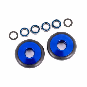 Traxxas Wheels, wheelie bar, 6061-T6 aluminium (blue-anodised) (2)/ 5x8x2.5mm ball bearings (4)/ o-rings (2)/ 5x8x0.3mm TW (2)