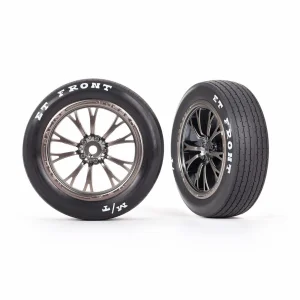 Traxxas Tyres + wheels, assembled, glued (Weld satin black chrome wheels, Tyres, foam inserts) (front) (2)