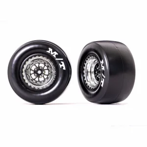 Traxxas Tyres + wheels, assembled, glued (Weld chrome with black wheels, Mickey Thompson Drag Slicks, sticky compound, foam inserts) (rear) (2)