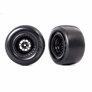 Traxxas Tyres + wheels, assembled, glued (Weld glossy black wheels, Mickey Thompson ET Drag Slicks, smoke, foam inserts) (rear) (2)