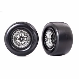 Traxxas Tyres + wheels, assembled, glued (Weld chrome with black wheels, Mickey Thompson ET Drag Slicks, smoke, foam inserts) (rear) (2)