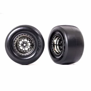 Traxxas Tyres + wheels, assembled, glued (Weld black chrome wheels, Mickey Thompson ET Drag Slicks, smoke, foam inserts) (rear) (2)