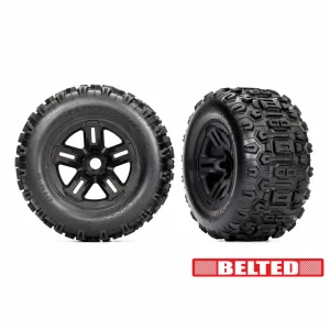 Traxxas Sledgehammer 3.8 Belted Tyres Glued on Black Wheels (2)