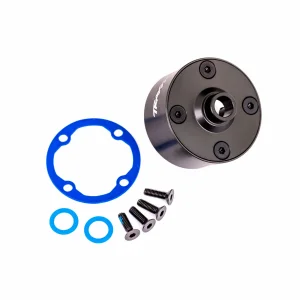 Traxxas Carrier, differential (aluminium, dark titanium-anodised)/ differential bushing/ ring gear gasket/ 3x10mm CCS (4)