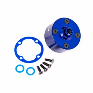 Traxxas Carrier, differential (aluminium, blue-anodised)/ differential bushing/ ring gear gasket/ 3x10mm CCS (4)