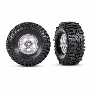 Traxxas Tyres + wheels, assembled (1.0 satin chrome wheels, Mickey Thompson Baja Pro Xs 2.4x1.0 tires) (2)