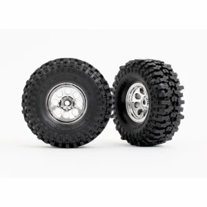 Traxxas Tyres + wheels, assembled (chrome 1.0 wheels, Mickey Thompson Baja Pro Xs 2.4x1.0 tyres) (2)