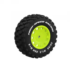 UDI RC Mounted Rubber Tyres On Fluoro Green Wheels (2)