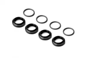 XRay Shock Adj. Nut Aluminium + O-Ring - Black (4) ** CLEARANCE **