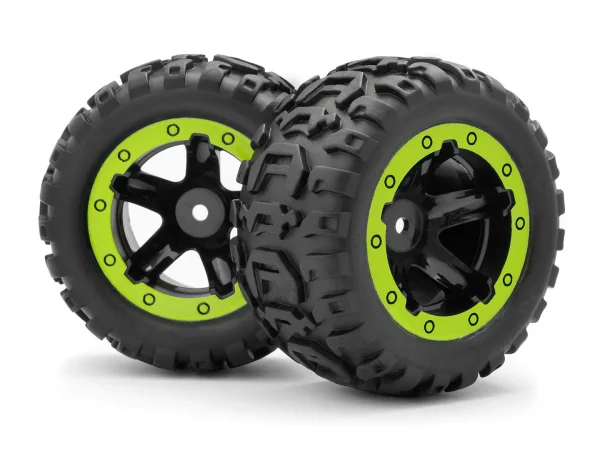 Blackzon Slayer Wheels and Tyres (Black/Green) (2)