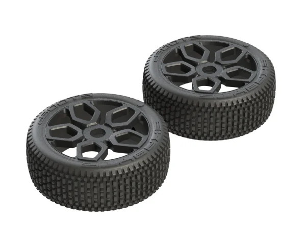 ARAC9439 Arrma DBoots Exabyte NB Tyres Pre Glued on Black Wheels (2)