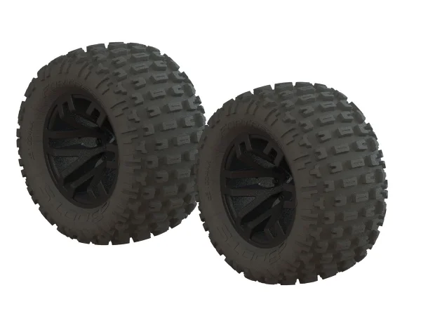 ARAC9632 Arrma DBoots Fortress MT Tyres Pre Glued on 2.8 14mm Hex Black Wheels (2)