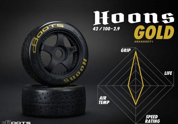 DBoots Hoons 42/100 2.9 Gold Belted Tyres on 5-Spoke 17mm Hex Wheels (2)