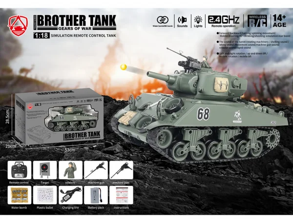 Brother RC Tank 1:18 Usa M4A3 Sherman Green — image 11 of 15