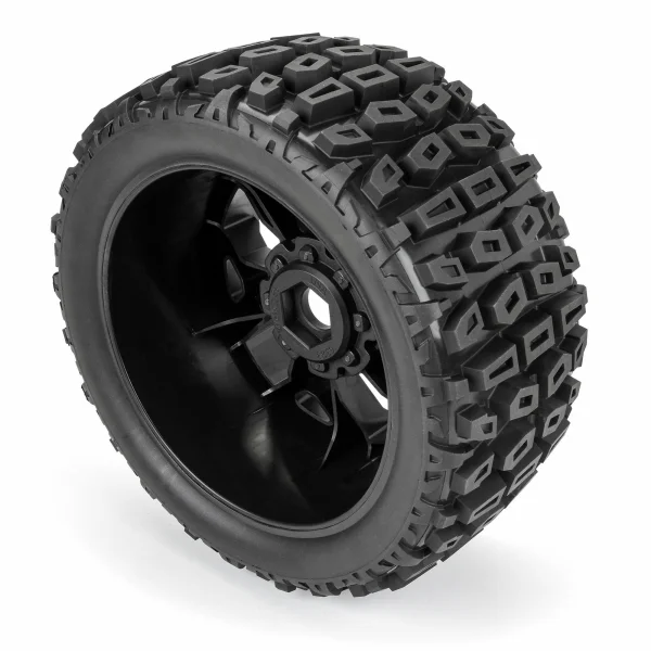 Duratrax Brutus 5.7 Monster Truck Tires Mounted on 24mm Hex Black Ripper Wheels (2)