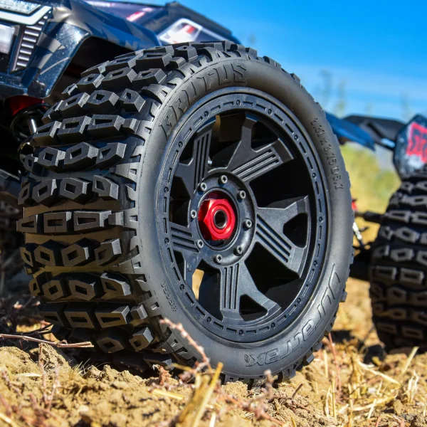 Duratrax Brutus 5.7 Monster Truck Tires Mounted on 24mm Hex Black Ripper Wheels (2)
