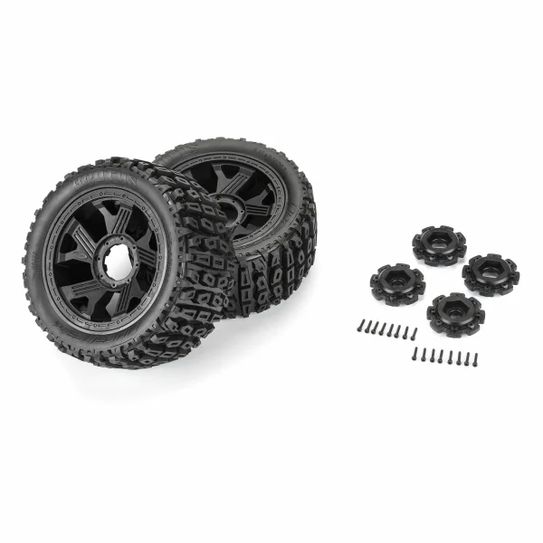 Duratrax Brutus 5.7 Monster Truck Tires Mounted on 24mm Hex Black Ripper Wheels (2)