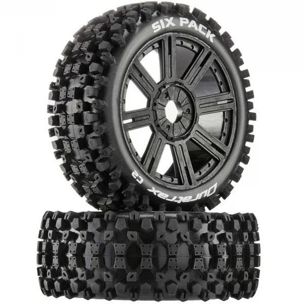 Duratrax Six Pack C2 1:8 Buggy Tyres - Pre Mounted on Black Spoked Wheels Black (2)